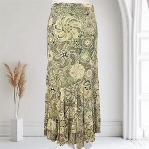Emma & James Y2K Fairy Flower Flowy Light Dark Green Mesh Midi Skirt L Large